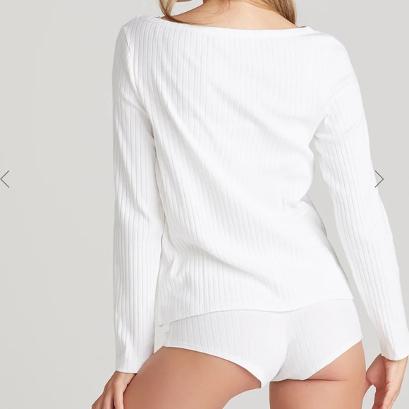 Yummie Rib Lounge Long Sleeve Lounge Tee White SM - Picture 3 of 5